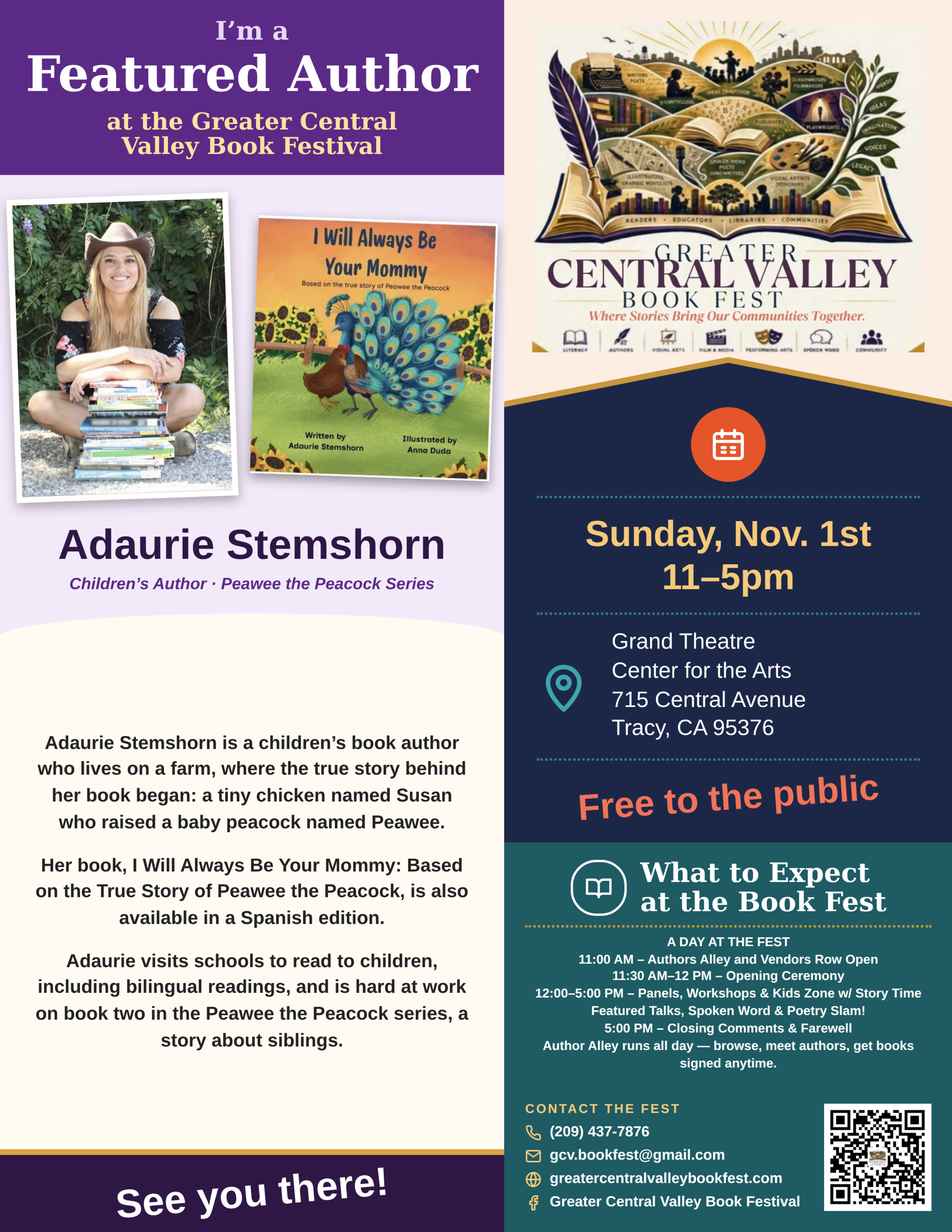 Adaurie Stemshorn — Featured Author placard, Greater Central Valley Book Fest