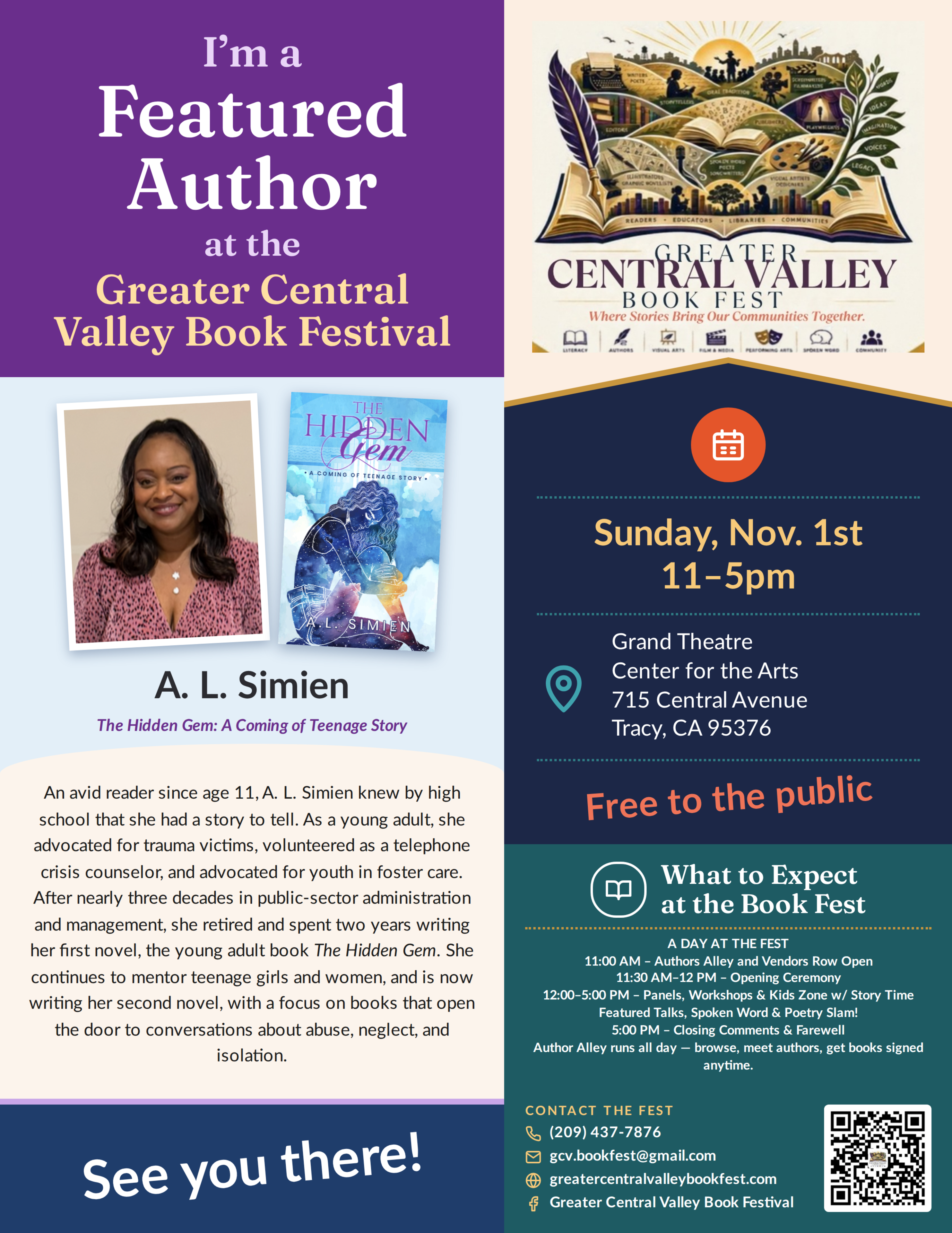 A. L. Simien — Featured Author placard, Greater Central Valley Book Fest