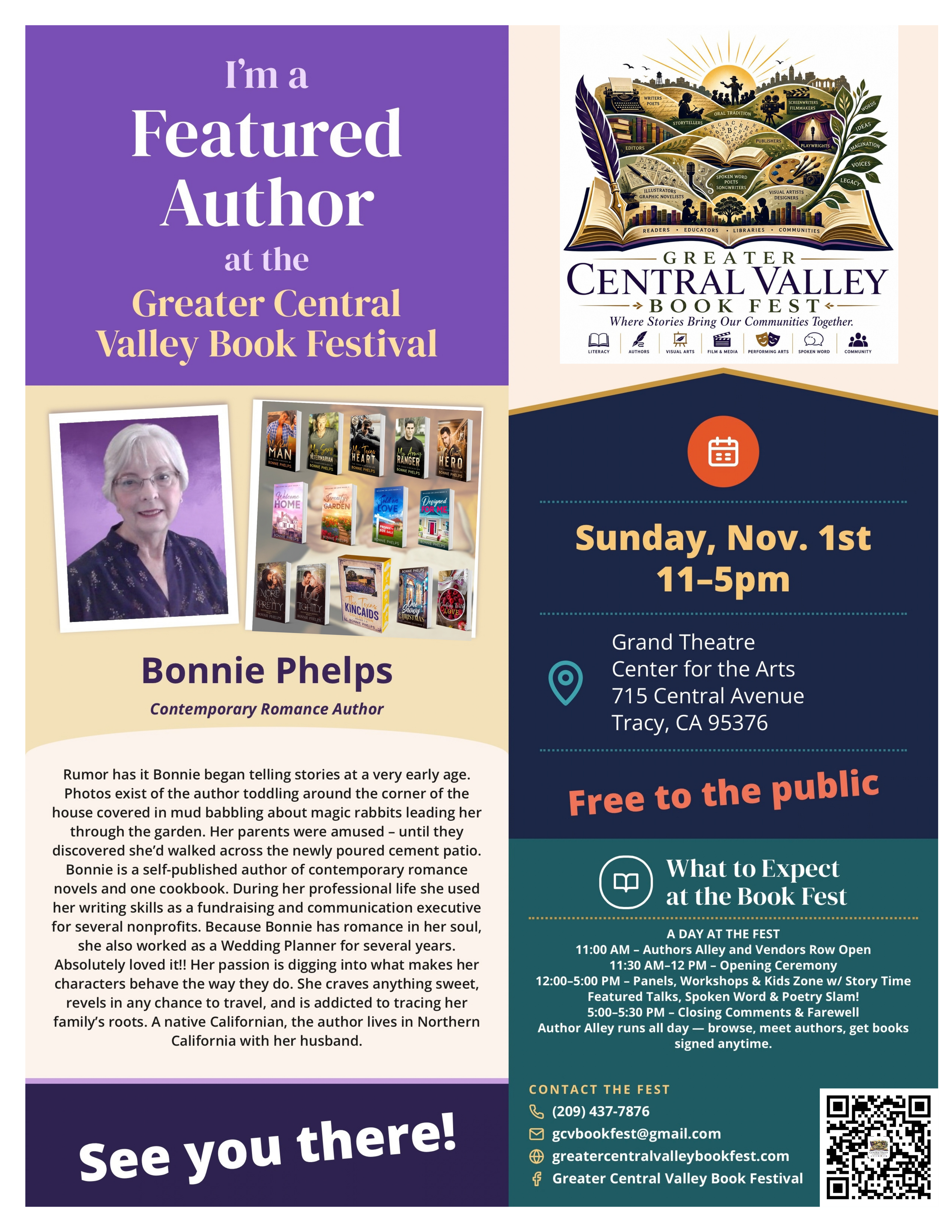 Bonnie Phelps — Featured Author placard, Greater Central Valley Book Fest