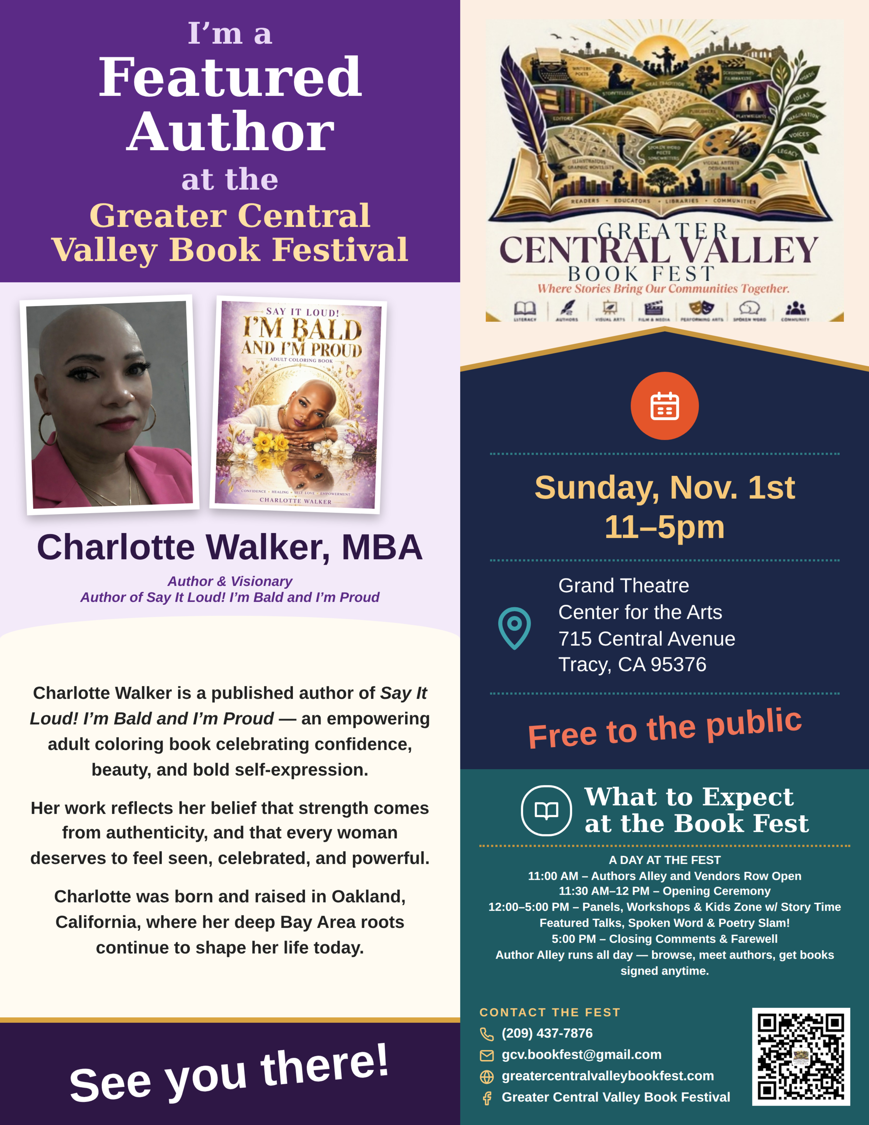 Charlotte Walker, MBA — Featured Author placard, Greater Central Valley Book Fest