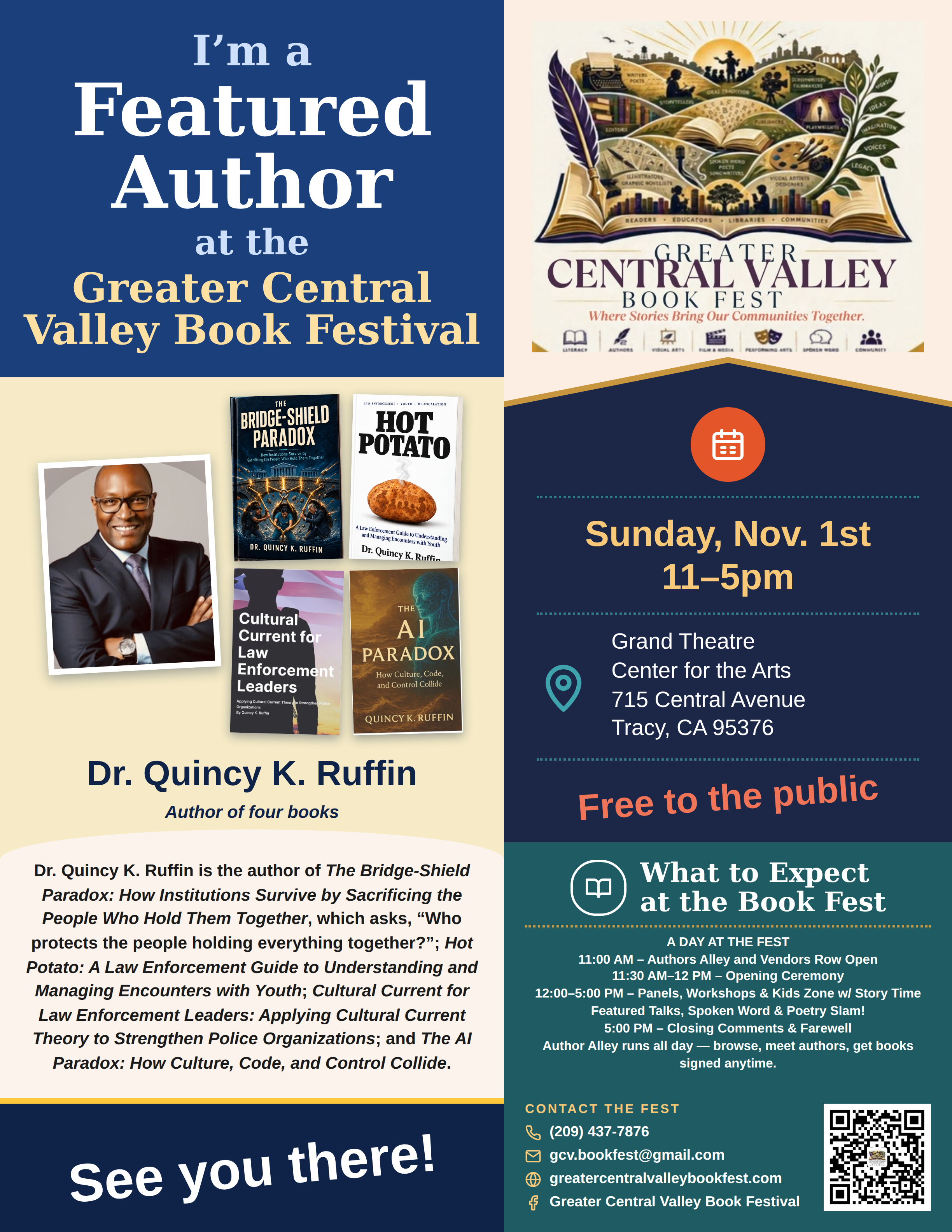 Dr. Quincy K. Ruffin — Featured Author placard, Greater Central Valley Book Fest