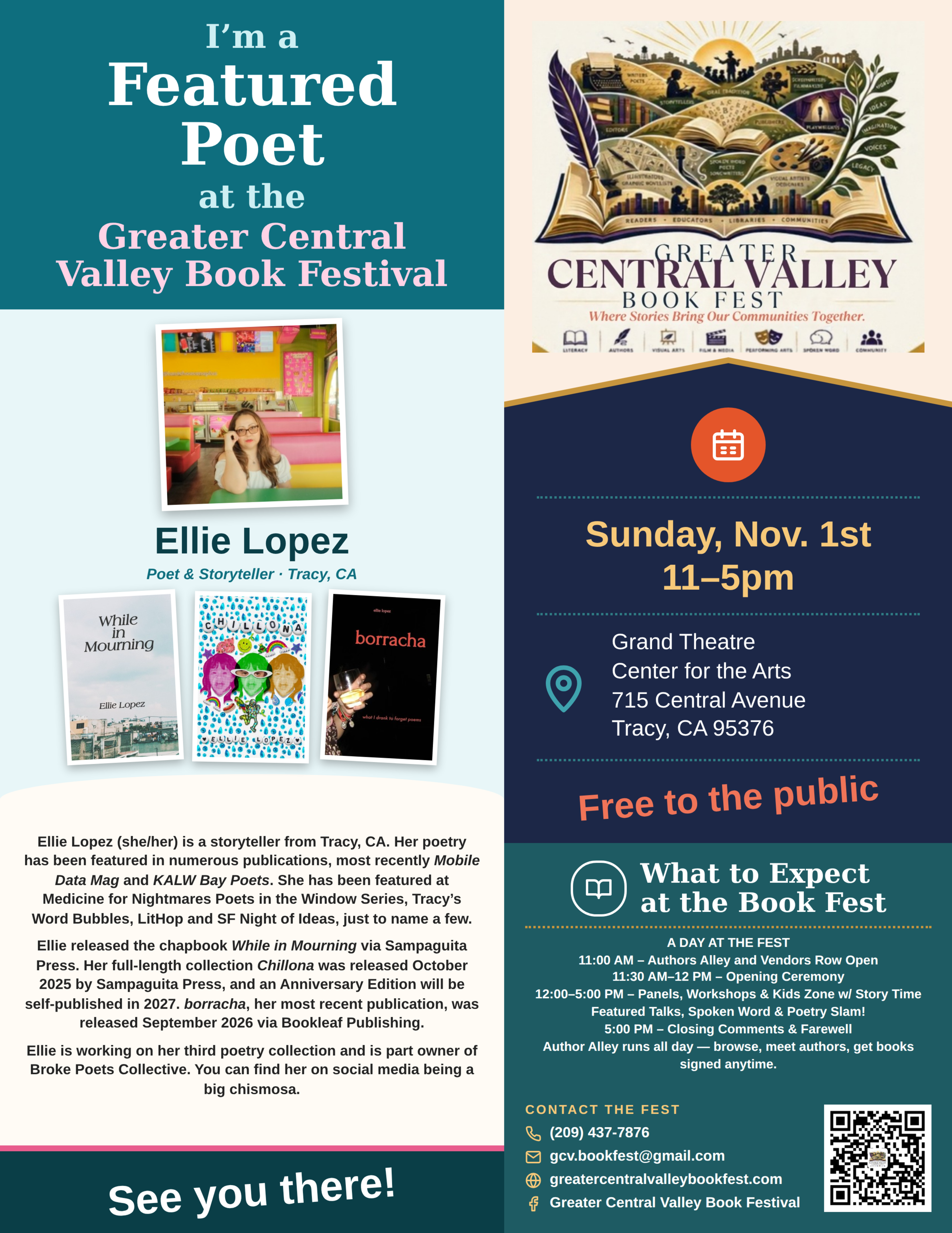 Ellie Lopez — Featured Poet placard, Greater Central Valley Book Fest