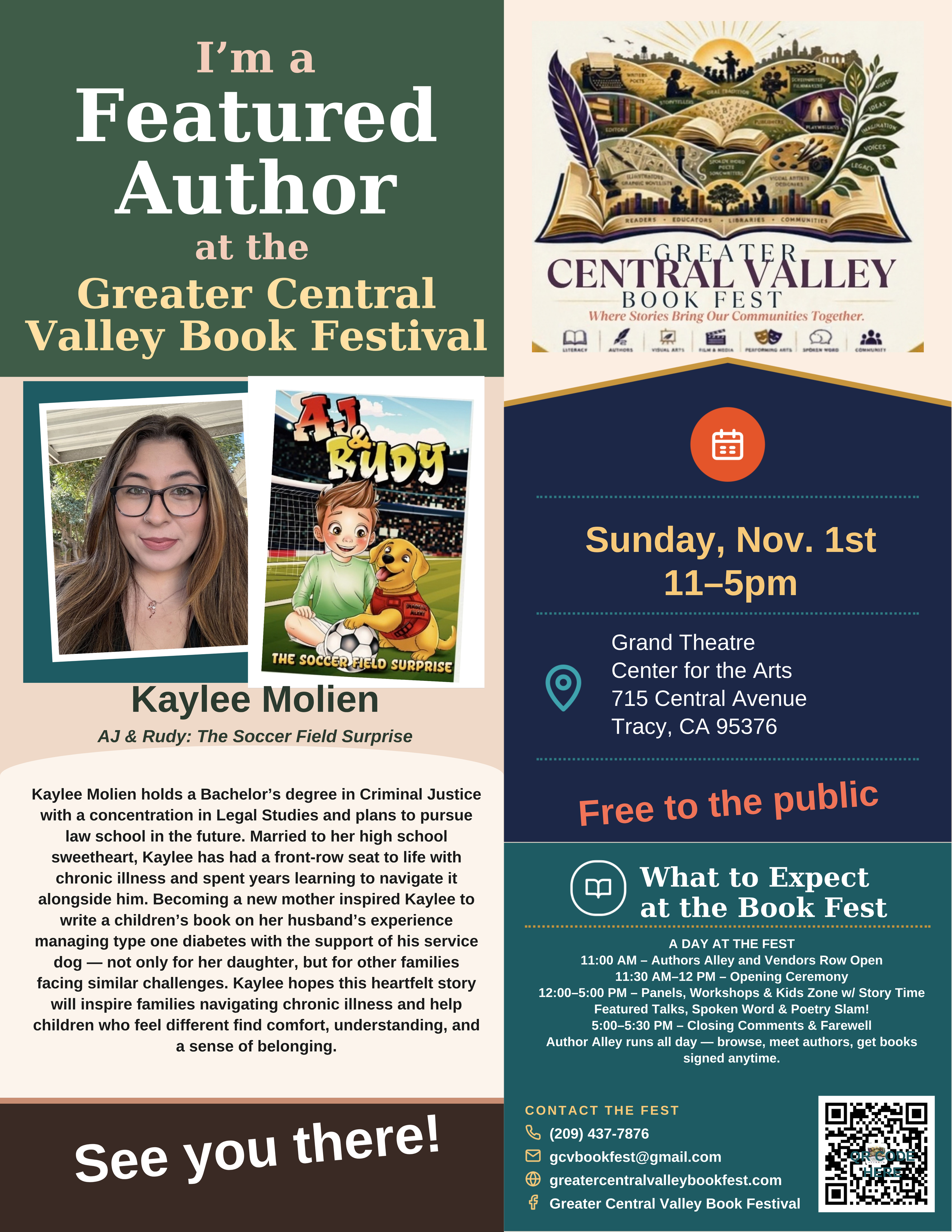 Kaylee Molien — Featured Author placard, Greater Central Valley Book Fest