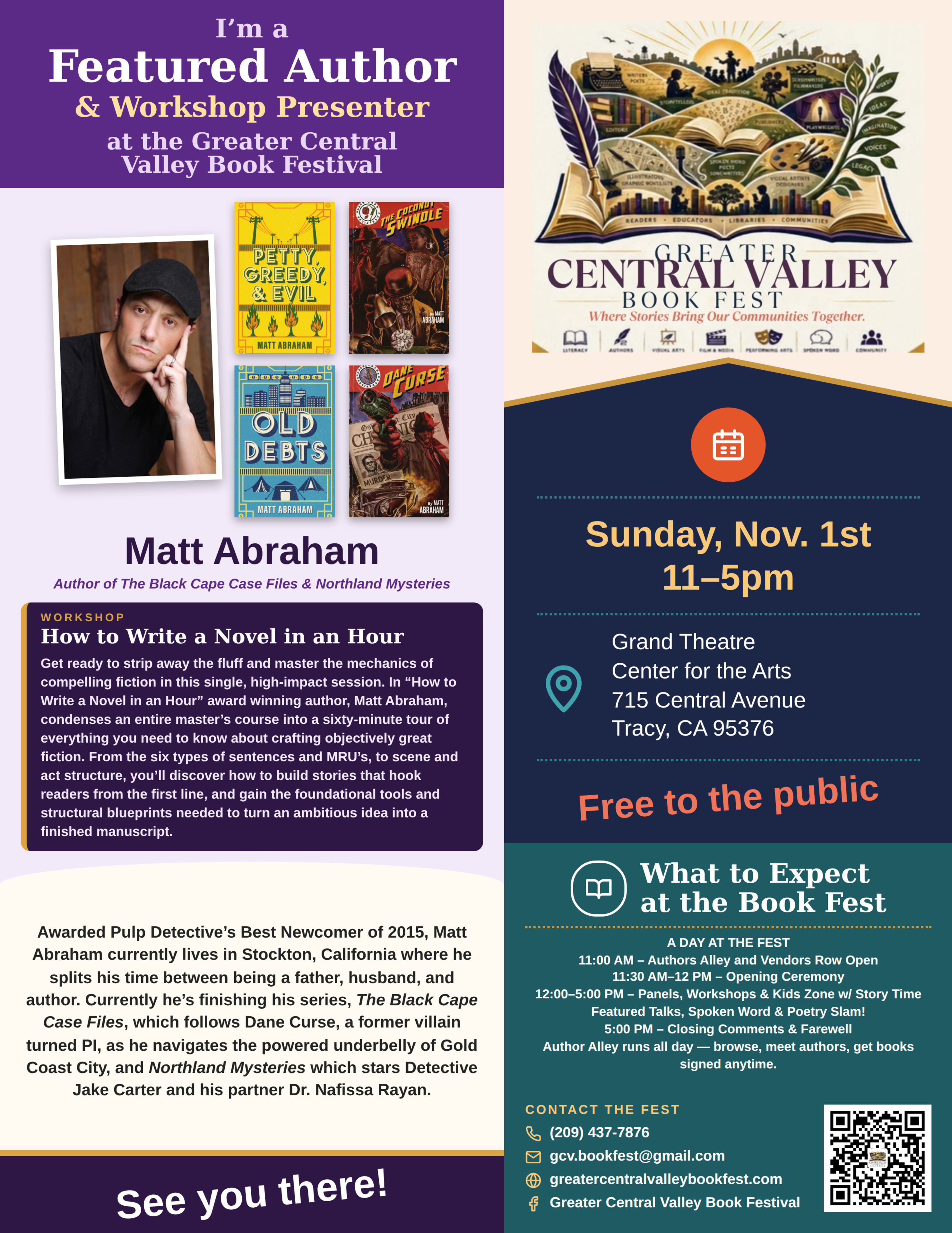 Matt Abraham — Featured Author & Workshop Presenter placard, Greater Central Valley Book Fest