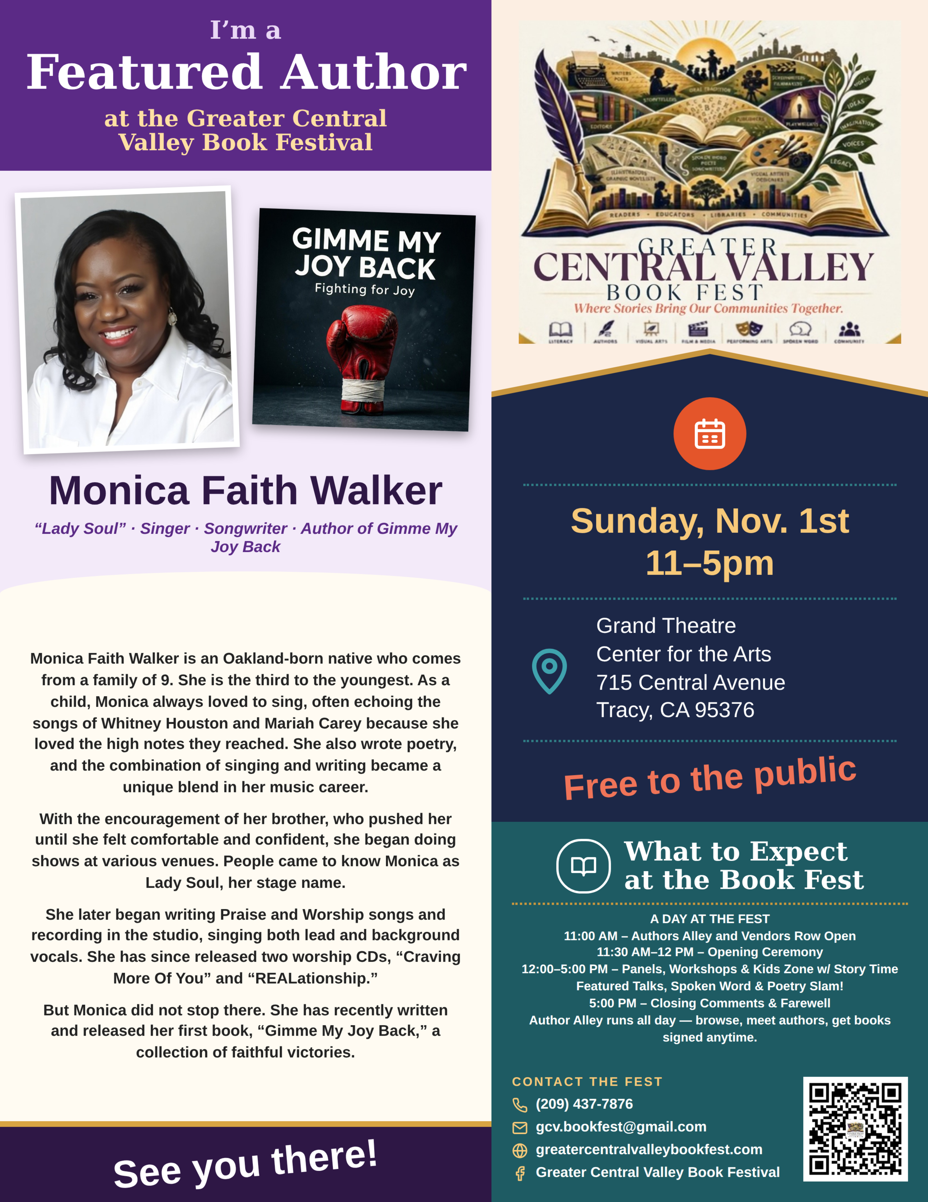 Monica Faith Walker — Featured Author placard, Greater Central Valley Book Fest
