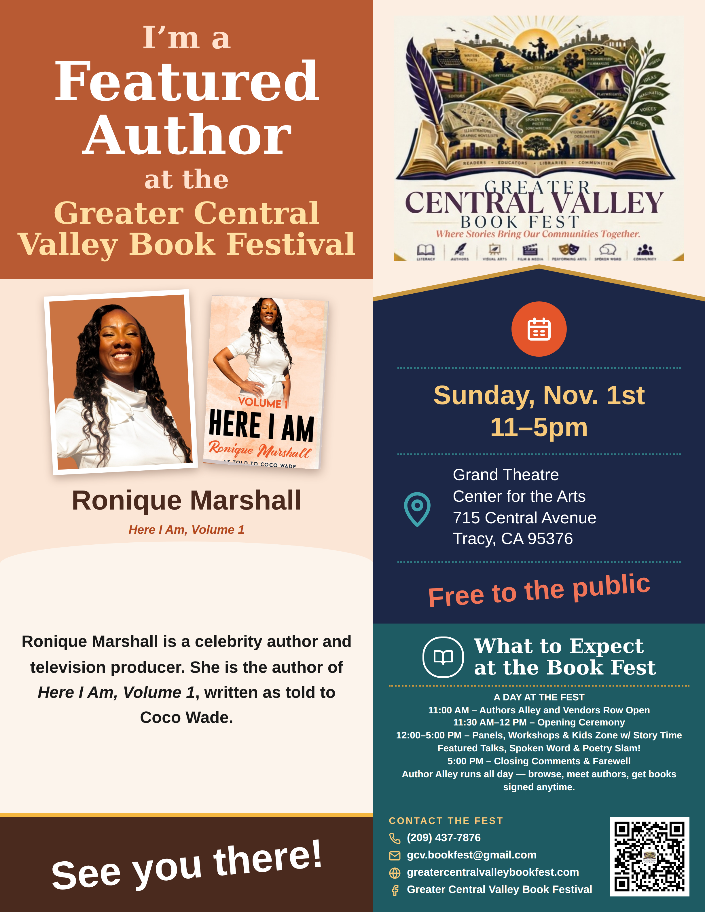 Ronique Marshall — Featured Author placard, Greater Central Valley Book Fest