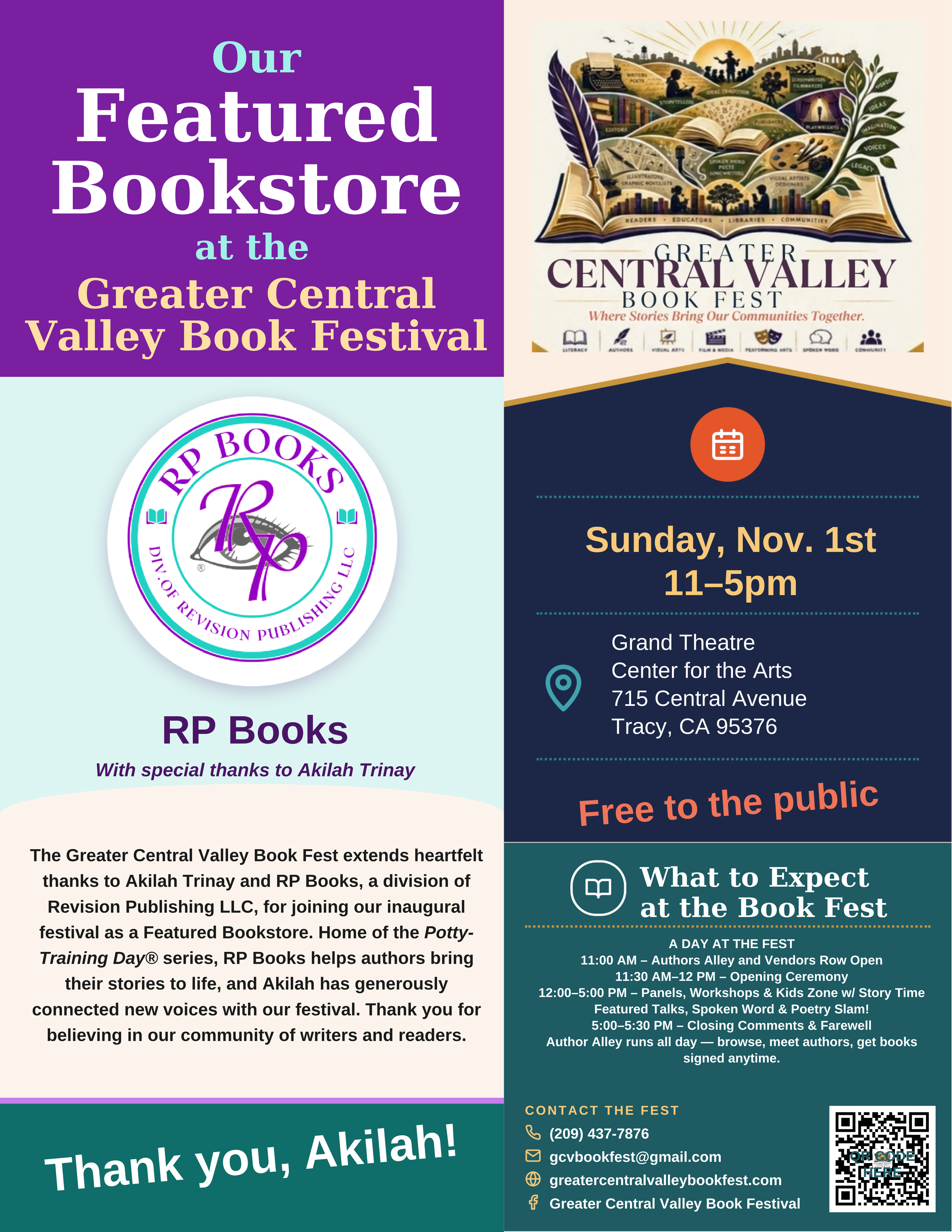 RP Books — Featured Bookstore placard, Greater Central Valley Book Fest
