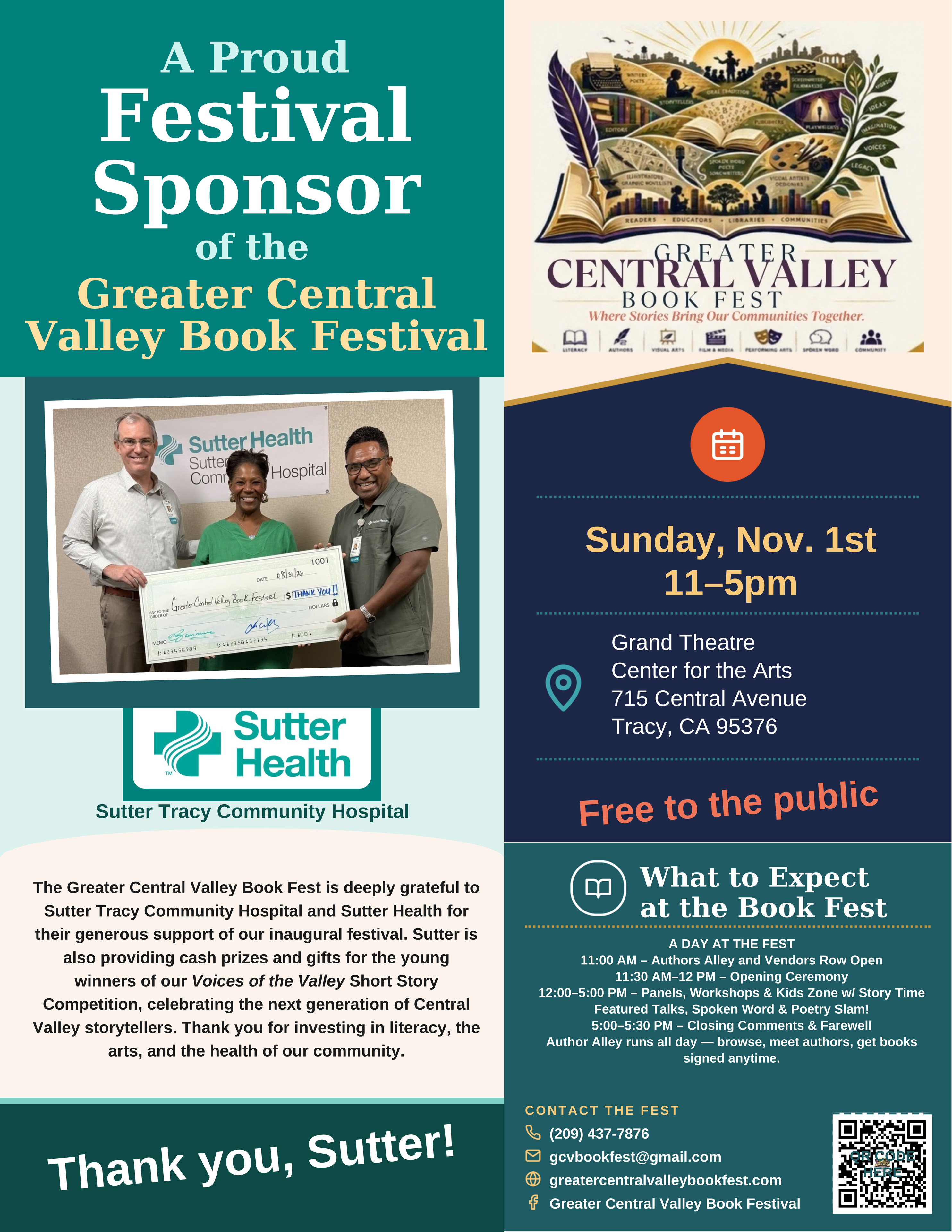 Sutter Health — Festival Sponsor placard, Greater Central Valley Book Fest