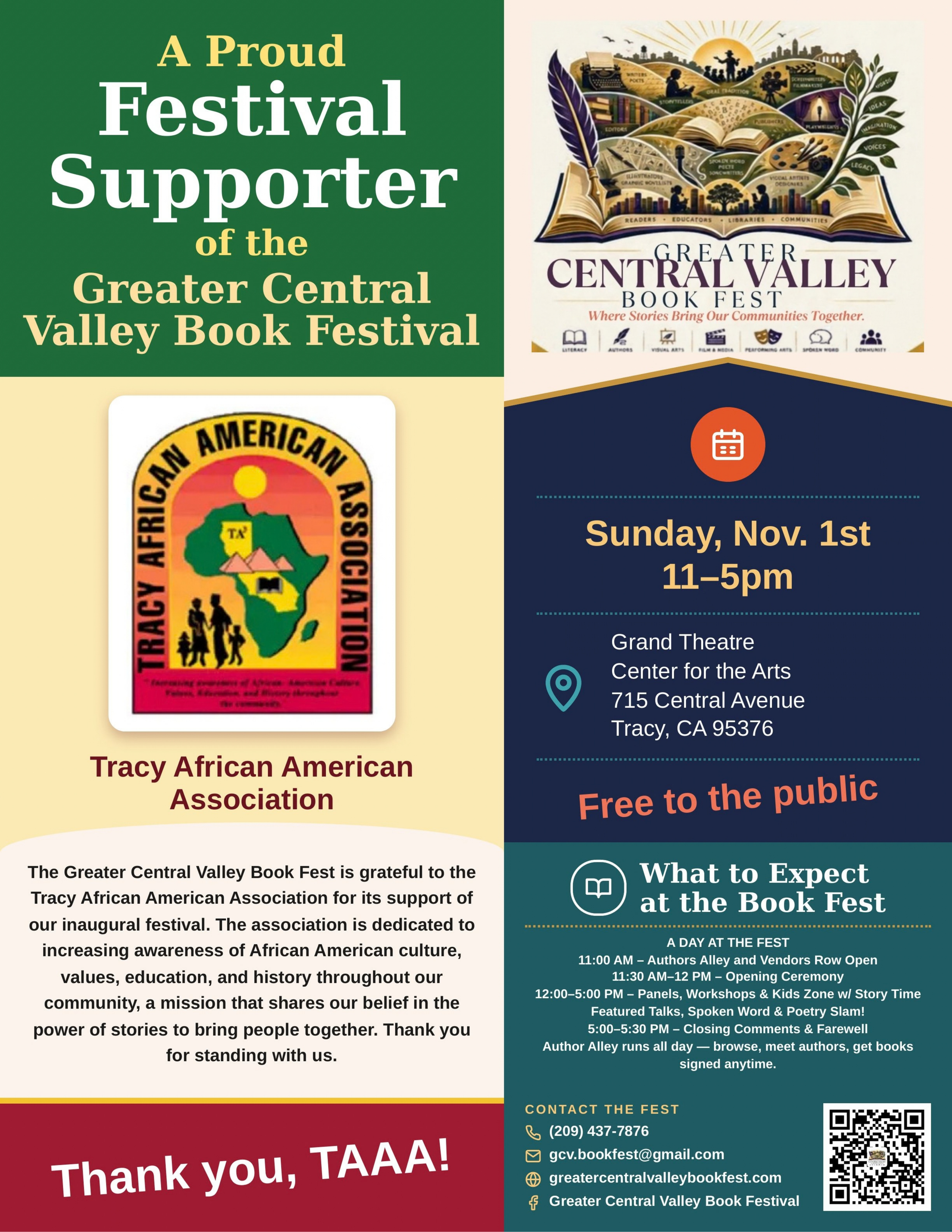 Tracy African American Association — A Proud Festival Supporter of the Greater Central Valley Book Festival placard